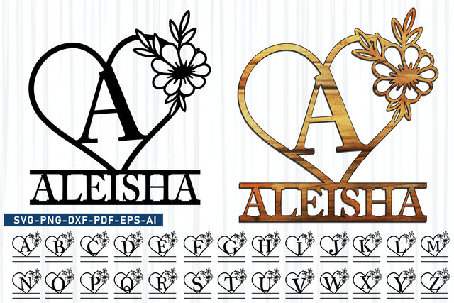 Monogram Flower Love Hearts Split Font Letters SVG Laser Cut Files Designs Bundle, Valentines Day Font Alphabet SVG File Set A-Z, Valentine Monogram Letter SVG & PNG Design SVG D2PUTRI Designs 