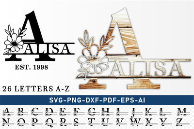 Monogram Flower Split Alphabet Letters Set A-Z SVG Designs Bundle, Floral Monogram Font SVG Laser Cut Files, Monogram Letter SVG, PNG, Cricut Design SVG D2PUTRI Designs 