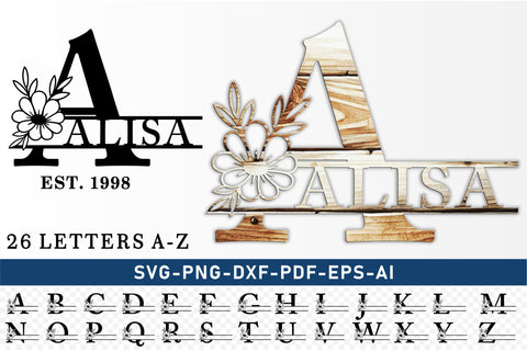 Monogram Flower Split Alphabet Letters Set A-Z SVG Designs Bundle, Floral Monogram Font SVG Laser Cut Files, Monogram Letter SVG, PNG, Cricut Design SVG D2PUTRI Designs 
