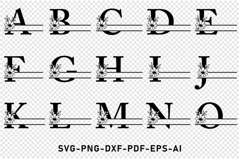Monogram Flower Split Alphabet Letters Set A-Z SVG Designs Bundle, Floral Monogram Font SVG Laser Cut Files, Monogram Letter SVG, PNG, Cricut Design SVG D2PUTRI Designs 