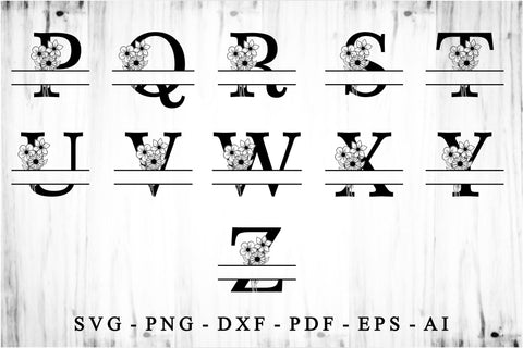 Monogram Flower Split Letters SVG Cut Files Designs, Family Name Sign SVG, Split Font SVG, Split Alphabet Set A-Z SVG D2PUTRI Designs 