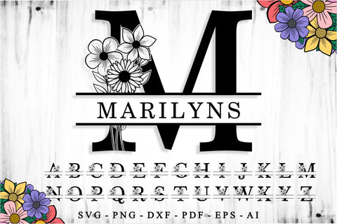 Monogram Flower Split Letters SVG Cut Files Designs, Family Name Sign SVG, Split Font SVG, Split Alphabet Set A-Z SVG D2PUTRI Designs 