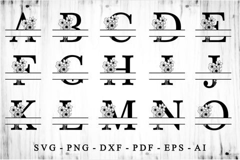 Monogram Flower Split Letters SVG Cut Files Designs, Family Name Sign SVG, Split Font SVG, Split Alphabet Set A-Z SVG D2PUTRI Designs 