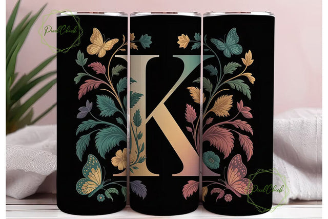 Monogram K Floral Tumbler Design Sublimation PixelChick 