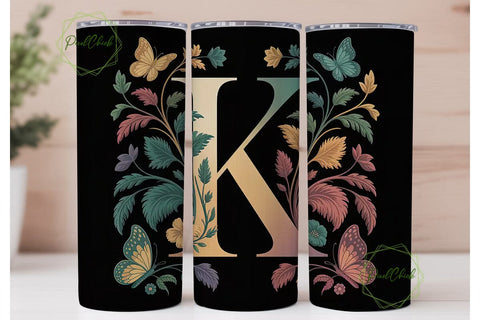 Monogram K Floral Tumbler Design Sublimation PixelChick 