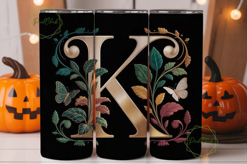 Monogram K Floral Tumbler Design Sublimation PixelChick 