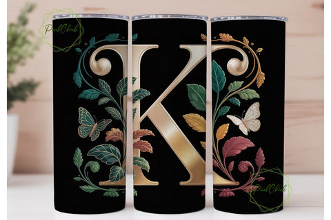 Monogram K Floral Tumbler Design Sublimation PixelChick 