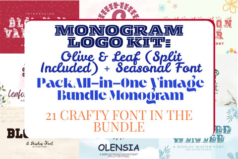 Monogram Logo Kit: Olive & Leaf (Split Included) + Seasonal Font Pack Font Dm Letter Studio 