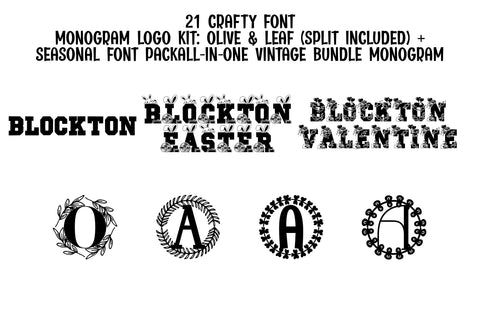 Monogram Logo Kit: Olive & Leaf (Split Included) + Seasonal Font Pack Font Dm Letter Studio 