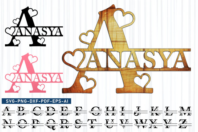 Monogram Love Hearts Split Font Letters SVG Laser Cut Files Designs Bundle, Valentines Day Font Alphabet SVG File Set A-Z, Valentine Monogram Letter SVG & PNG Design SVG D2PUTRI Designs 