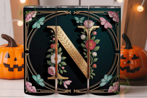 Monogram N Floral Butterfly 20oz Tumbler Sublimation PixelChick 
