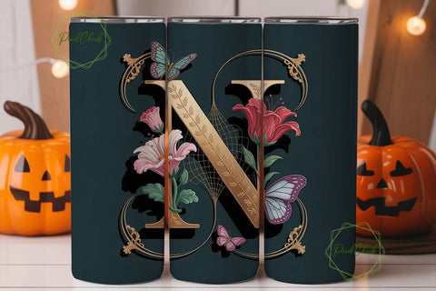 Monogram N Floral Butterfly 20oz Tumbler Sublimation PixelChick 