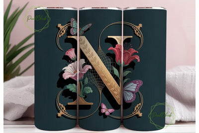 Monogram N Floral Butterfly 20oz Tumbler Sublimation PixelChick 