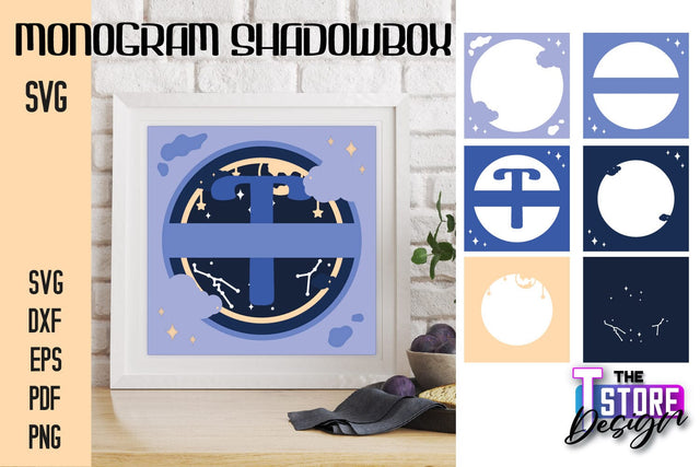 Monogram Shadowbox SVG | Alphabet Monogram Shadowbox | Paper Cut SVG The T Store Design 