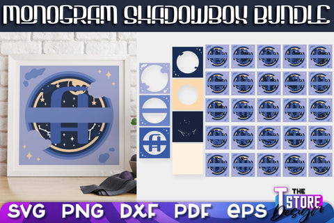 Monogram Shadowbox SVG | Alphabet Monogram Shadowbox | Paper Cut SVG The T Store Design 