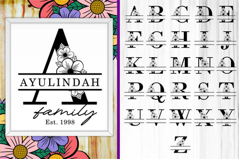 Monogram SVG, Split Letters SVG Cut Files Designs, Family Name Sign SVG, Split Font SVG, Split Alphabet Set A-Z SVG D2PUTRI Designs 