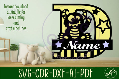 Monster Capital Monogram Letter D SVG SVG APInspireddesigns 
