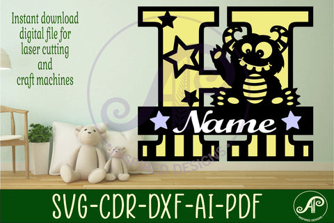 Monster Capital Monogram Letter H SVG SVG APInspireddesigns 