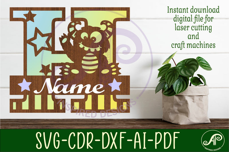Monster Capital Monogram Letter H SVG SVG APInspireddesigns 