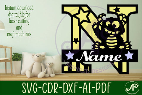 Monster Capital Monogram Letter N SVG SVG APInspireddesigns 