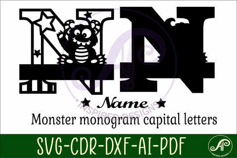 Monster Capital Monogram Letter N SVG SVG APInspireddesigns 