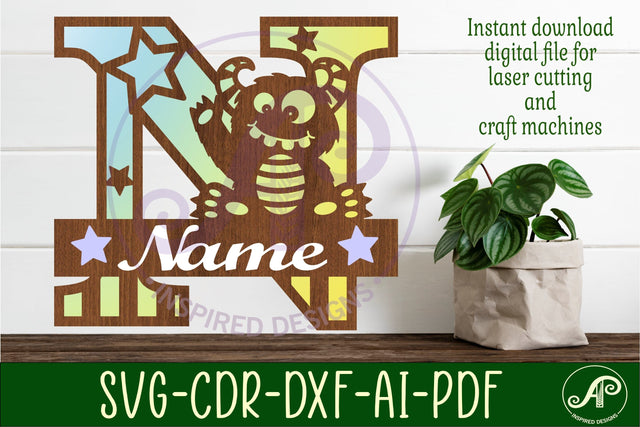 Monster Capital Monogram Letter N SVG SVG APInspireddesigns 