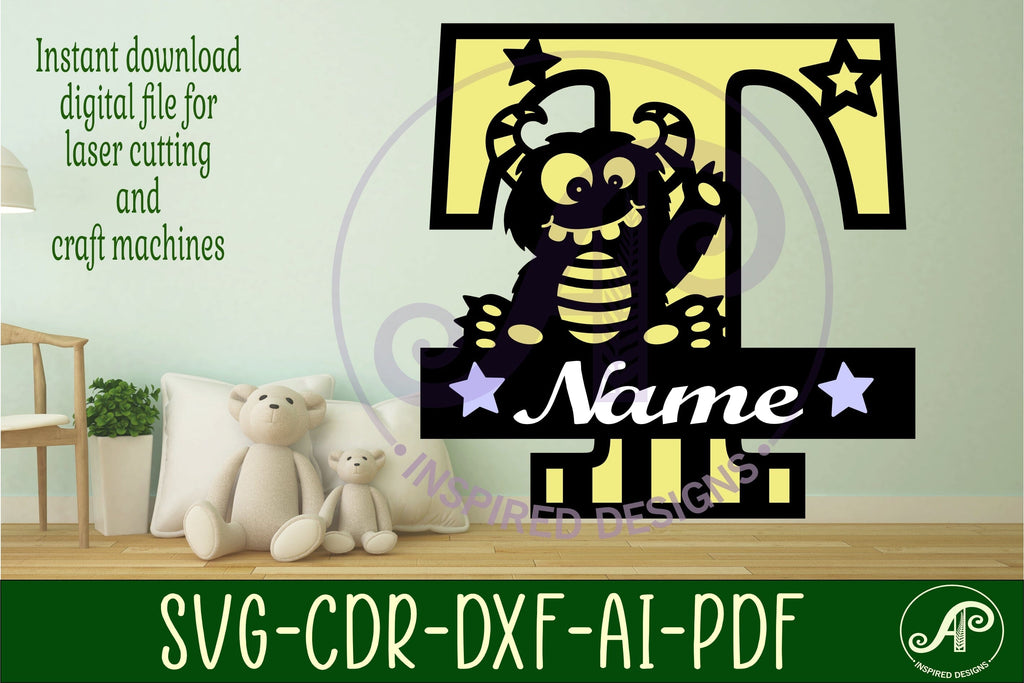 Monster Capital Monogram Letter T SVG - So Fontsy