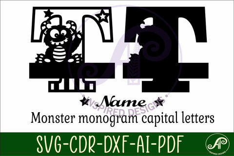 Monster Capital Monogram Letter T SVG SVG APInspireddesigns 