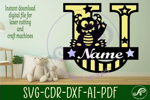 Monster Capital Monogram Letter U SVG SVG APInspireddesigns 