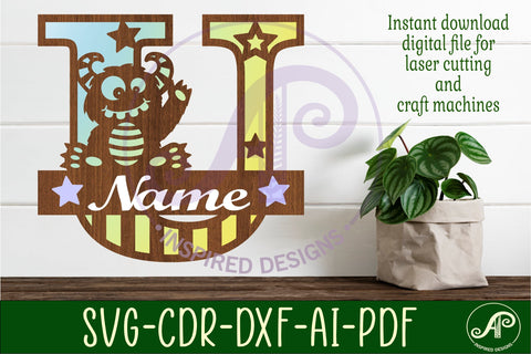 Monster Capital Monogram Letter U SVG SVG APInspireddesigns 