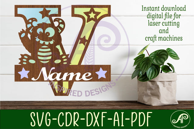 Monster Capital Monogram Letter V SVG SVG APInspireddesigns 