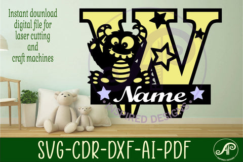 Monster Capital Monogram Letter W SVG SVG APInspireddesigns 