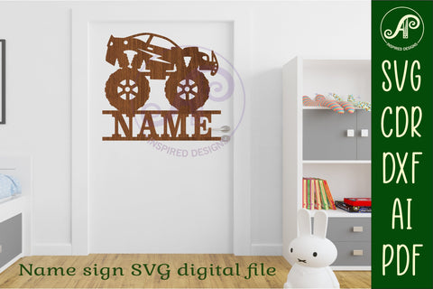 Monster car truck name sign svg laser cut template SVG APInspireddesigns 