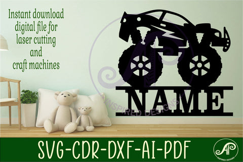 Monster car truck name sign svg laser cut template SVG APInspireddesigns 