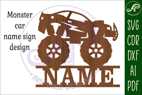 Monster car truck name sign svg laser cut template SVG APInspireddesigns 