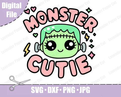 Monster Cutie Layered SVG, PNG, Clipart, Frankenstein Monster, Halloween SVG, Kawaii Spooky, Cut file for Cricut or Silhouette SVG Lavender Paper Cut 