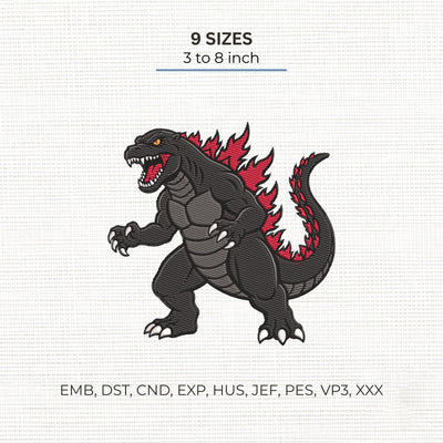 Monster Lizard Embroidery Design – Giant Kaiju Dinosaur Machine Embroidery File, Japanese Monster Reptile Design Embroidery/Applique DESIGNS PatternFeed8 