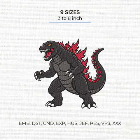 Monster Lizard Embroidery Design – Giant Kaiju Dinosaur Machine Embroidery File, Japanese Monster Reptile Design Embroidery/Applique DESIGNS PatternFeed8 