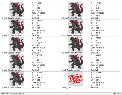 Monster Lizard Embroidery Design – Giant Kaiju Dinosaur Machine Embroidery File, Japanese Monster Reptile Design Embroidery/Applique DESIGNS PatternFeed8 