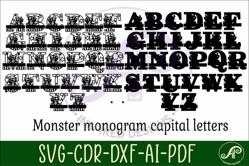 Monster Monogram Monster monogram letter bundle Name signs SVG - So Fontsy