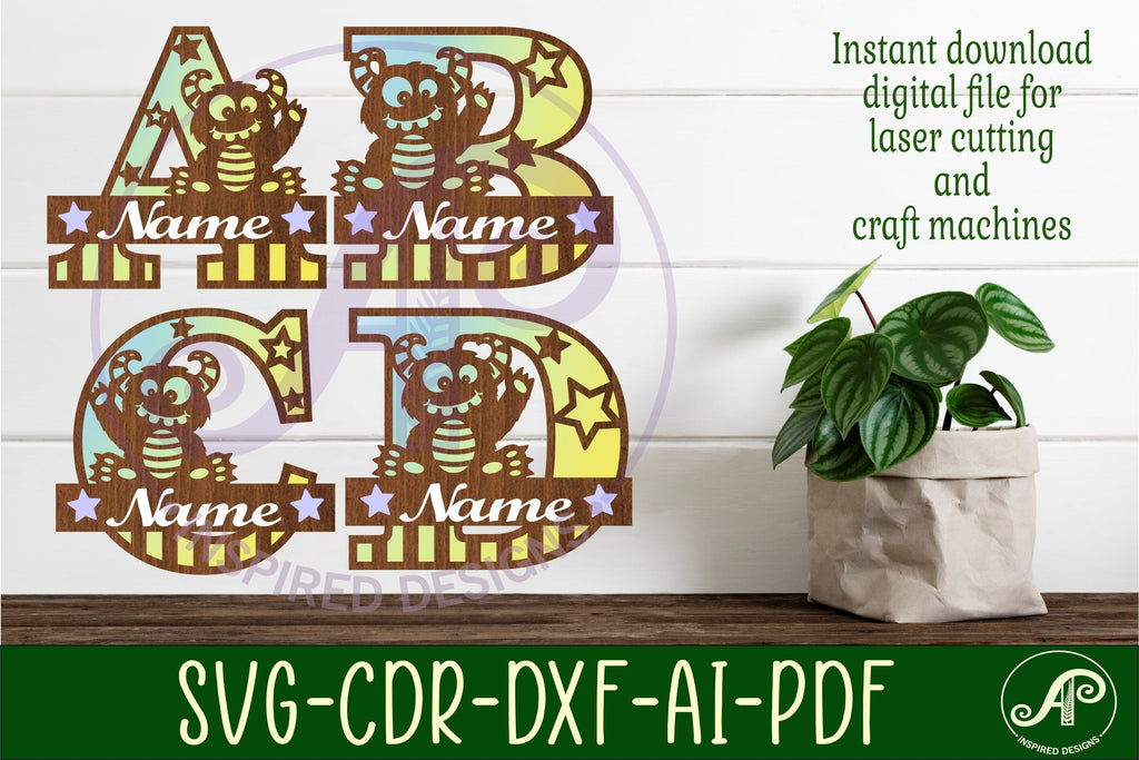 Monster monogram letter bundle Name signs SVG - So Fontsy
