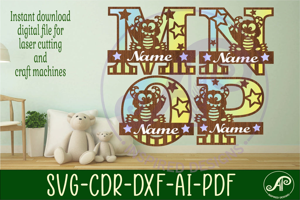 Monster Monogram Monster monogram letter bundle Name signs SVG - So Fontsy