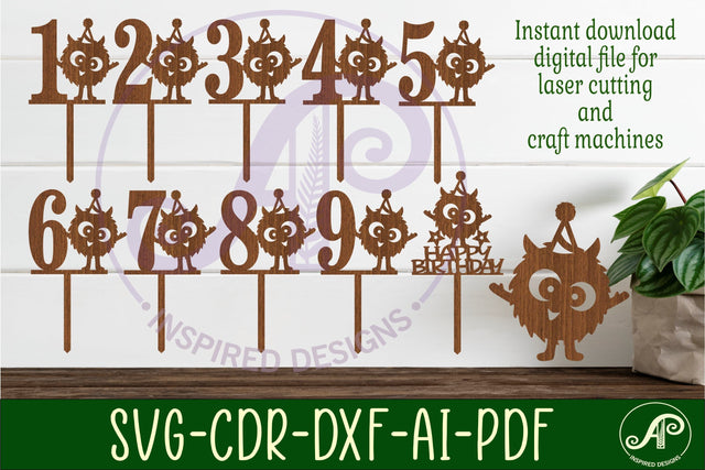 Monster number cake toppers, 10 designs SVG laser cut SVG APInspireddesigns 