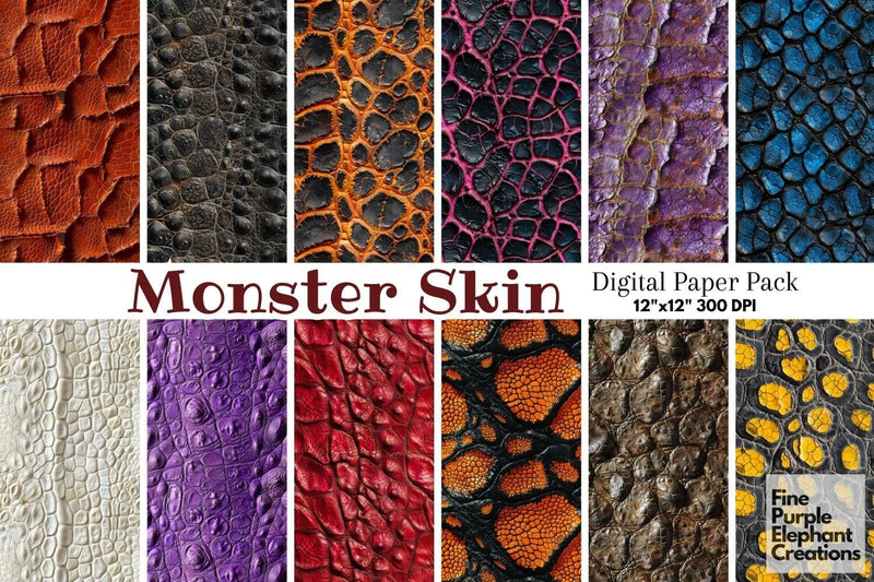 Monster Skin Scales Texture Digital Paper - Bright Colored Exotic Reptile Digital Pattern Fine Purple Elephant Creations 