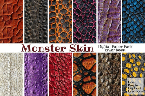 Monster Skin Scales Texture Digital Paper - Bright Colored Exotic Reptile Digital Pattern Fine Purple Elephant Creations 