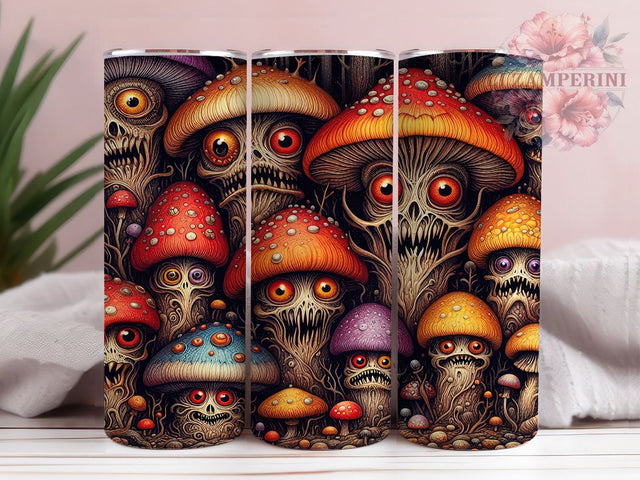 Monster Spooky Mushroom Tumbler Wrap, Creepy Mushroom Wrap, 20Oz Sublimation Design, Spooky Fungi Cup, Halloween Mushroom Drinkware, Gothic Mushroom Tumbler, Haunted Forest Wrap Sublimation Li Zamperini 