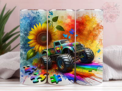 Monster Truck 20oz Tumbler Wrap PNG, Autism Awareness Tumbler Png, Straight & Tapered Tumbler Wrap, Instant Digital Download Sublimation Li Zamperini 