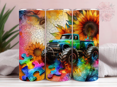 Monster Truck 20oz Tumbler Wrap PNG, Autism Awareness Tumbler Png, Straight & Tapered Tumbler Wrap, Instant Digital Download Sublimation Li Zamperini 