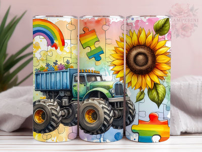 Monster Truck 20oz Tumbler Wrap PNG, Autism Awareness Tumbler Png, Straight & Tapered Tumbler Wrap, Instant Digital Download Sublimation Li Zamperini 