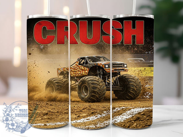 Monster Truck Big Wheels Tumbler Wrap, Crush Truck Wrap, Kids Truck Cup, Off Road Truck Tumbler, 20oz Skinny Tumbler, Big Wheels Sublimation, Monster Truck Gift Sublimation ToriDesigns 